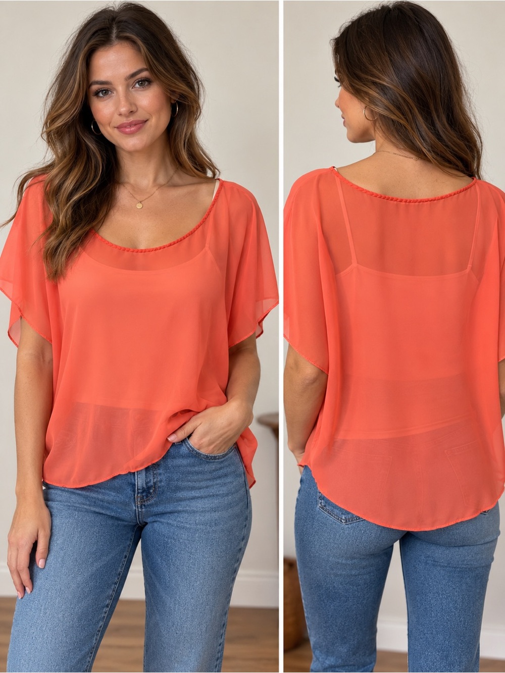 Kismet Coral Sheer Dolman Blouse